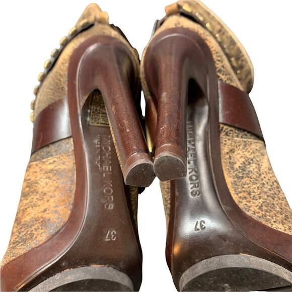 Rare! Michael Kors Brown Stiletto Platform Leather Boots - Picture 8 of 16